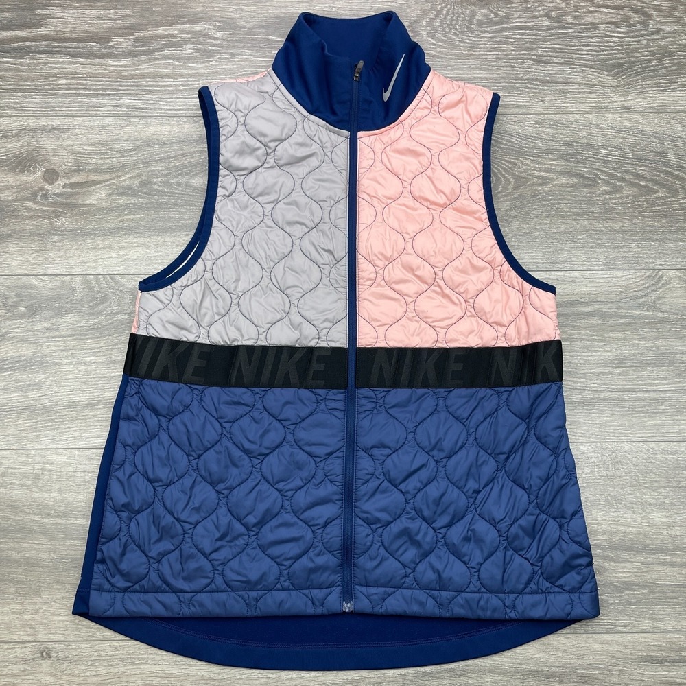 Nike Aerolayer Running Vest Women's M Blue Quilted Full Zip Performance BV3869